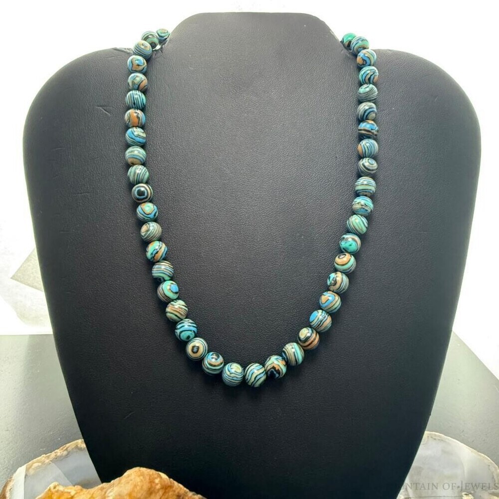 Sterling Silver 8mm Round Mexican Calcite 16" Necklace For Women